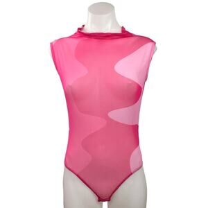 PrettyLittleThing Women's Pink Color Block Sleeveless One Piece Bodysuit Top 8